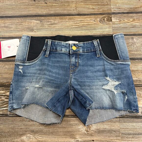 Isabel Maternity Distressed Cut Off Jean Shorts Size 4 - Picture 1 of 4